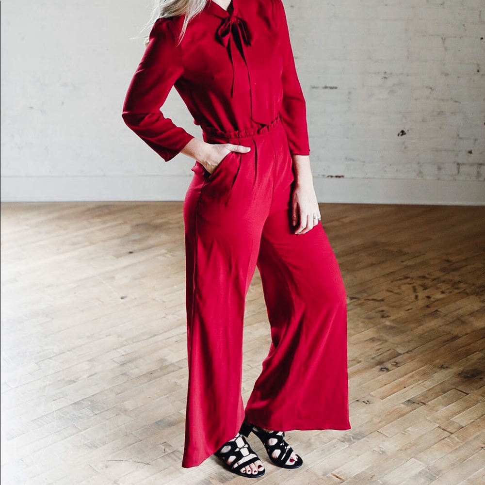 NWT red bow jumpsuit